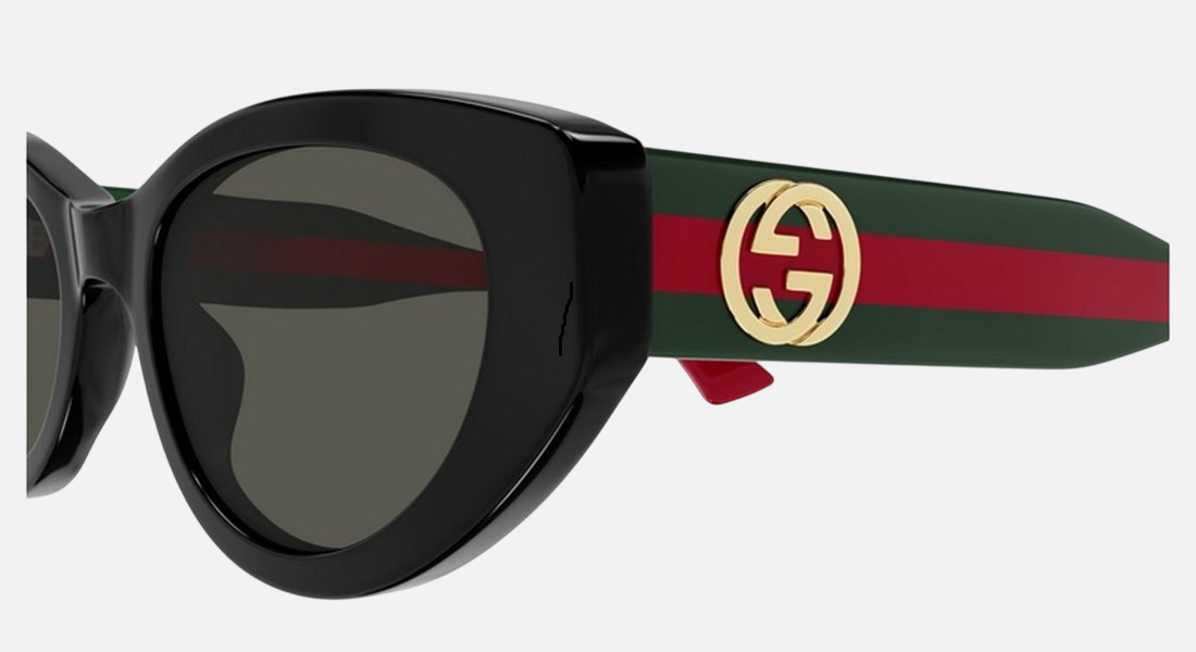 Gucci GG1862S 001 cat eye sunglasses for women in full rim acetate, with black frame, and grey lenses. 52mm in lens size, 21mm in bridge size, and 145mm in temple length.