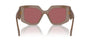Prada PR 14ZS 11S08S irregular sunglasses for women in full rim acetate, with brown opal frame, and dark purple lenses. 50mm in lens size, 18mm in bridge size, and 140mm in temple length.