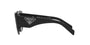 Prada PR 14ZS 1AB09S irregular sunglasses for women in full rim acetate, with black frame, and grey gradient lenses. 50mm in lens size, 18mm in bridge size, and 140mm in temple length.