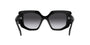 Prada PR 14ZS 1AB09S irregular sunglasses for women in full rim acetate, with black frame, and grey gradient lenses. 50mm in lens size, 18mm in bridge size, and 140mm in temple length.