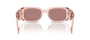 Prada PR 17WS 19Q10D rectangular sunglasses for women in full rim acetate, with transparent peach frame, and light brown lenses. 49mm in lens size, 20mm in bridge size, and 145mm in temple length.