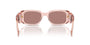 Prada PR 17WS 19Q10D rectangular sunglasses for women in full rim acetate, with transparent peach frame, and light brown lenses. 49mm in lens size, 20mm in bridge size, and 145mm in temple length.