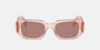 Prada PR 17WS 19Q10D rectangular sunglasses for women in full rim acetate, with transparent peach frame, and light brown lenses. 49mm in lens size, 20mm in bridge size, and 145mm in temple length.