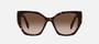 Prada PR 19ZS 2AU6S1 cat eye sunglasses for women in full rim acetate, with havana frame, and brown gradient lenses. 55mm in lens size, 17mm in bridge size, and 145mm in temple length.