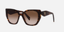 Prada PR 19ZS 2AU6S1 cat eye sunglasses for women in full rim acetate, with havana frame, and brown gradient lenses. 55mm in lens size, 17mm in bridge size, and 145mm in temple length.