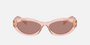 Prada PR 26ZS 19Q10D oval sunglasses for women in full rim acetate, with transparent peach frame, and light brown lenses. 55mm in lens size, 16mm in bridge size, and 145mm in temple length.
