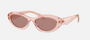 Prada PR 26ZS 19Q10D oval sunglasses for women in full rim acetate, with transparent peach frame, and light brown lenses. 55mm in lens size, 16mm in bridge size, and 145mm in temple length.