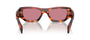 Prada PR A01S 13O80B rectangular sunglasses for women in full rim acetate, with havana red frame, and dark purple lenses. 53mm in lens size, 20mm in bridge size, and 145mm in temple length.