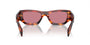 Prada PR A01S 13O80B rectangular sunglasses for women in full rim acetate, with havana red frame, and dark purple lenses. 53mm in lens size, 20mm in bridge size, and 145mm in temple length.
