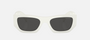 Prada PR A01S 17K08Z rectangular sunglasses for women in full rim acetate, with white frame, and dark grey lenses. 53mm in lens size, 20mm in bridge size, and 145mm in temple length.