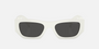 Prada PR A01S 17K08Z rectangular sunglasses for women in full rim acetate, with white frame, and dark grey lenses. 53mm in lens size, 20mm in bridge size, and 145mm in temple length.