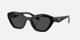 Prada PR A02S 16K08Z cat eye sunglasses for women in full rim acetate, with black frame, and dark grey lenses. 52mm in lens size, 19mm in bridge size, and 140mm in temple length.