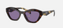 Prada PR A02S 17N50B cat eye sunglasses for women in full rim acetate, with havana frame, and violet lenses. 52mm in lens size, 19mm in bridge size, and 140mm in temple length.
