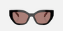 Prada PR A09S 12O10D butterfly sunglasses for women in full rim acetate, with mahogany frame, and light brown gradient lenses. 53mm in lens size, 18mm in bridge size, and 145mm in temple length.