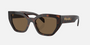 Prada PR A09S 16N5Y1 butterfly sunglasses for women in full rim acetate, with havana frame, and dark brown lenses. 53mm in lens size, 18mm in bridge size, and 145mm in temple length.