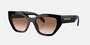 Prada PR A09S 1AB0A6 cat eye sunglasses for women in full rim acetate, with black frame, and brown gradient lenses. 53mm in lens size, 18mm in bridge size, and 145mm in temple length.
