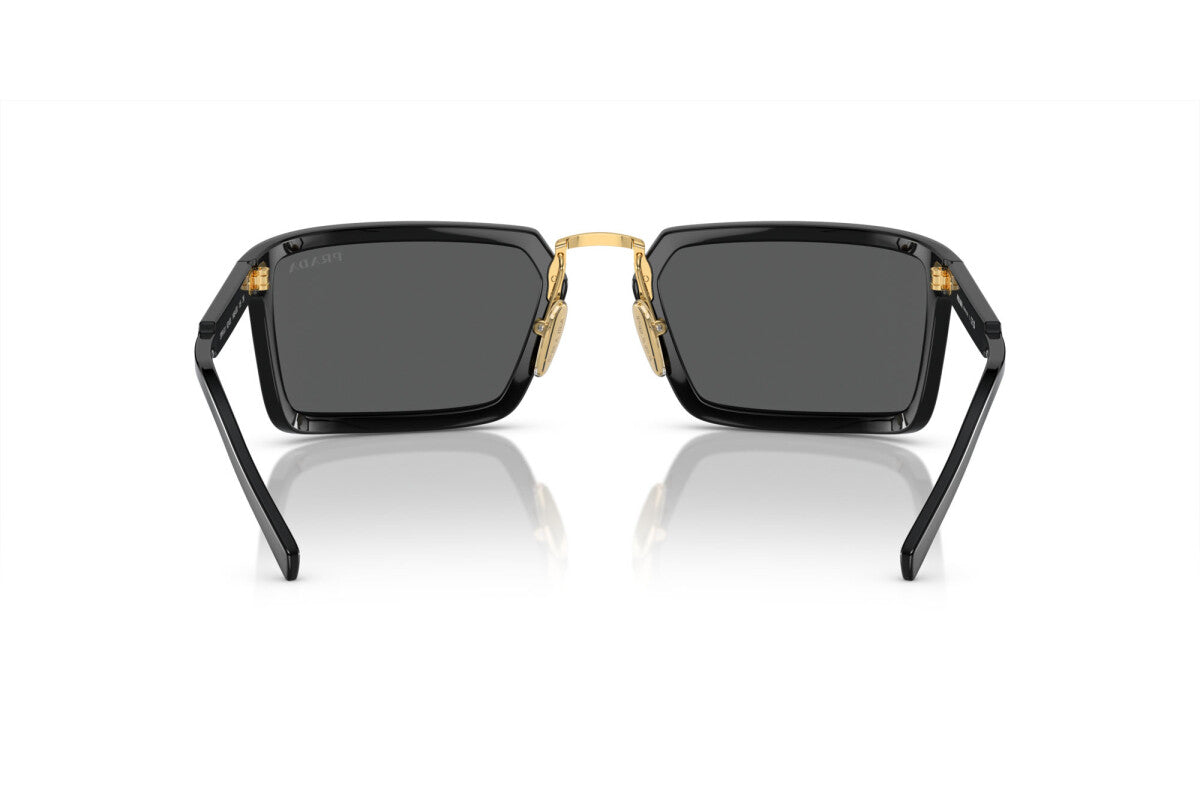 Prada PR A11S 1AB5S0 propionate sunglasses for women in full rim acetate, with black frame, and dark grey lenses. 62mm in lens size, 23mm in bridge size, and 125mm in temple length.