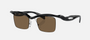 Prada PR A15S 1AB8C1 rectangular sunglasses for men in rimless nylon, with black frame, and dark brown lenses. 47mm in lens size, 20mm in bridge size, and 135mm in temple length.