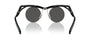 Prada PR A18S 1AB5S0 round sunglasses for men in rimless injected, with black frame, and dark grey lenses. 43mm in lens size, 22mm in bridge size, and 135mm in temple length.