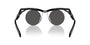 Prada PR A18S 1AB5S0 round sunglasses for men in rimless injected, with black frame, and dark grey lenses. 43mm in lens size, 22mm in bridge size, and 135mm in temple length.