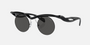 Prada PR A18S 1AB5S0 round sunglasses for men in rimless injected, with black frame, and dark grey lenses. 43mm in lens size, 22mm in bridge size, and 135mm in temple length.