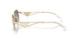 Prada PR A51S ZVN30C irregular sunglasses for women in full rim metal, with pale gold frame, and mirrored silver gradient blue lenses. 58mm in lens size, 17mm in bridge size, and 140mm in temple length.