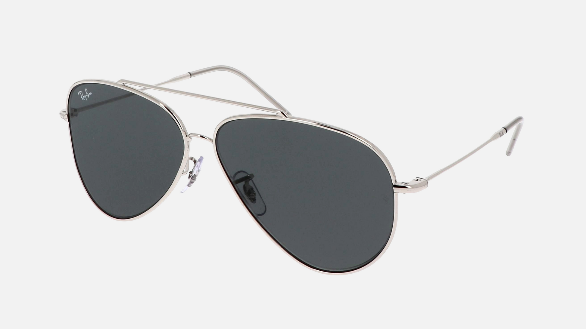 Ray-Ban Aviator Reverse RBR0101S 003/GA pilot sunglasses for unisex in full rim metal, with polished silver frame, and light blue lenses. 62mm in lens size, 11mm in bridge size, and 145mm in temple length.