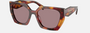 Prada PR 15WS 22A20I irregular sunglasses for women in full rim acetate, with havana frame, and light purple brown lenses. 54mm in lens size, 19mm in bridge size, and 140mm in temple length.