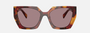 Prada PR 15WS 22A20I irregular sunglasses for women in full rim acetate, with havana frame, and light purple brown lenses. 54mm in lens size, 19mm in bridge size, and 140mm in temple length.