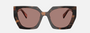 Prada PR 15WS 23A60B irregular sunglasses for women in full rim acetate, with havana frame, and light brown lenses. 54mm in lens size, 19mm in bridge size, and 140mm in temple length.