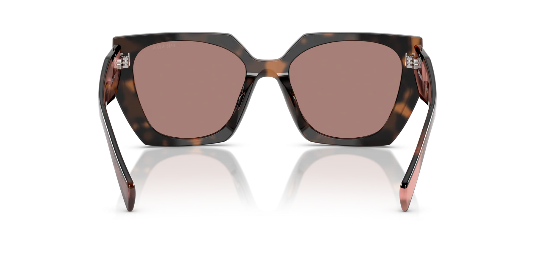 Prada PR 15WS 23A60B irregular sunglasses for women in full rim acetate, with havana frame, and light brown lenses. 54mm in lens size, 19mm in bridge size, and 140mm in temple length.