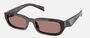 Prada PR B06S 17N60B rectangular sunglasses for women in full rim acetate, with root tortoise frame, and light brown lenses. 53mm in lens size, 19mm in bridge size, and 145mm in temple length.