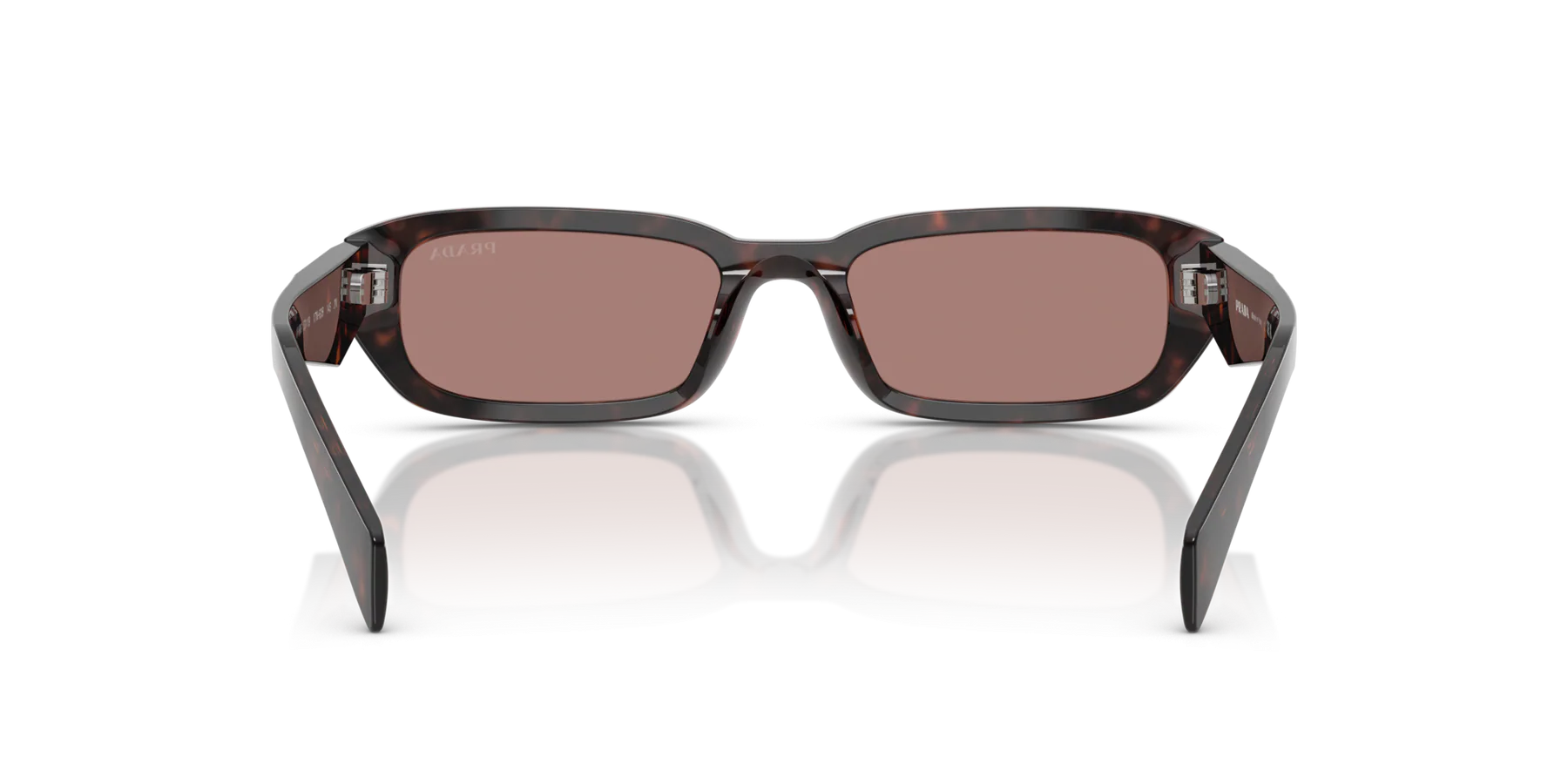 Prada PR B06S 17N60B rectangular sunglasses for women in full rim acetate, with root tortoise frame, and light brown lenses. 53mm in lens size, 19mm in bridge size, and 145mm in temple length.
