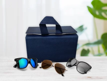 sunglasses organizer, eyewear bag, blue eyewear case